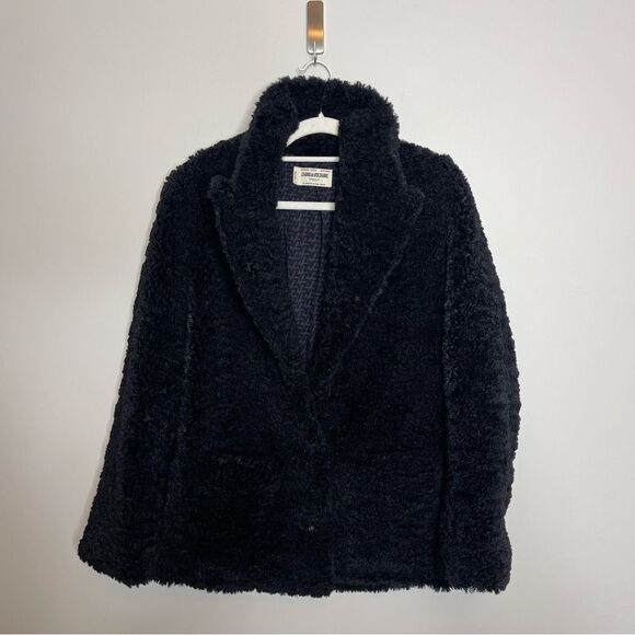 $498 ZADIG &VOLTAIRE WOMEN'S JACKET/ COAT TEDDY SOFT Fleur Soft Black NWT - Picture 11 of 15